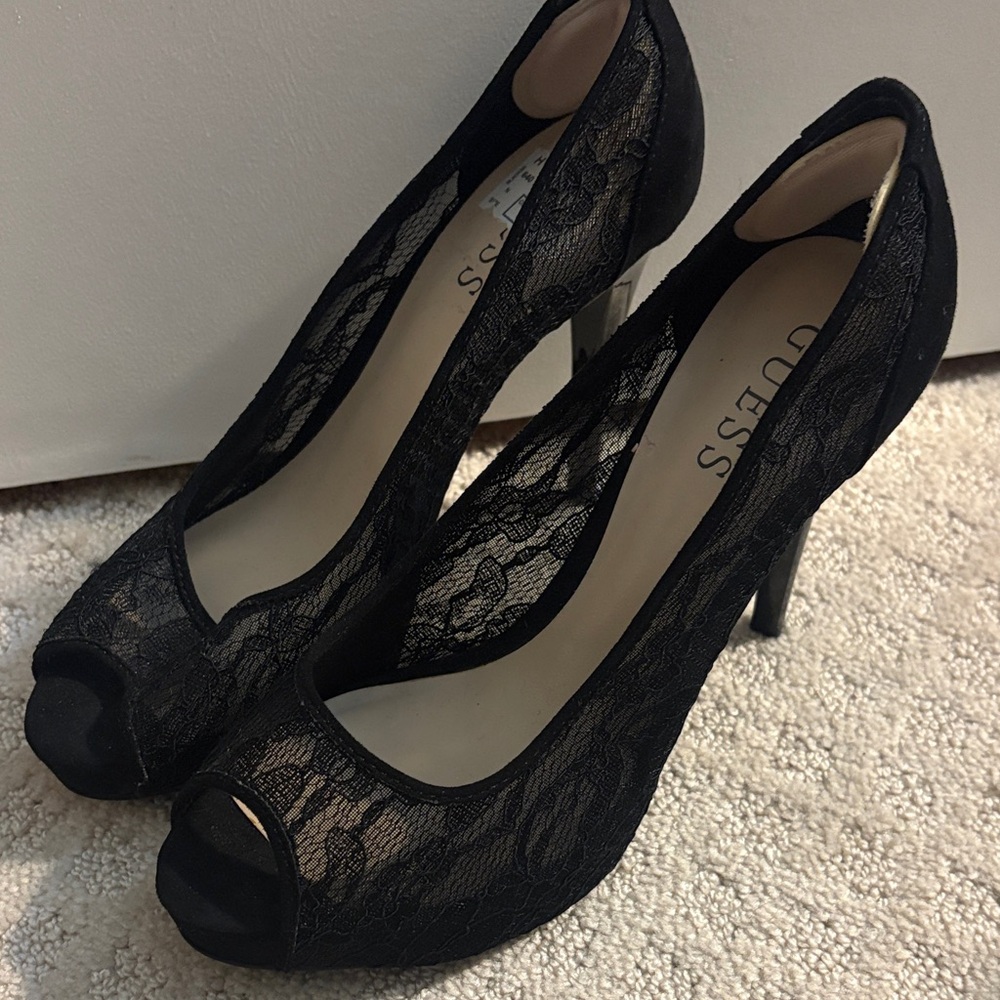 Guess Elegant Black Lace Heels